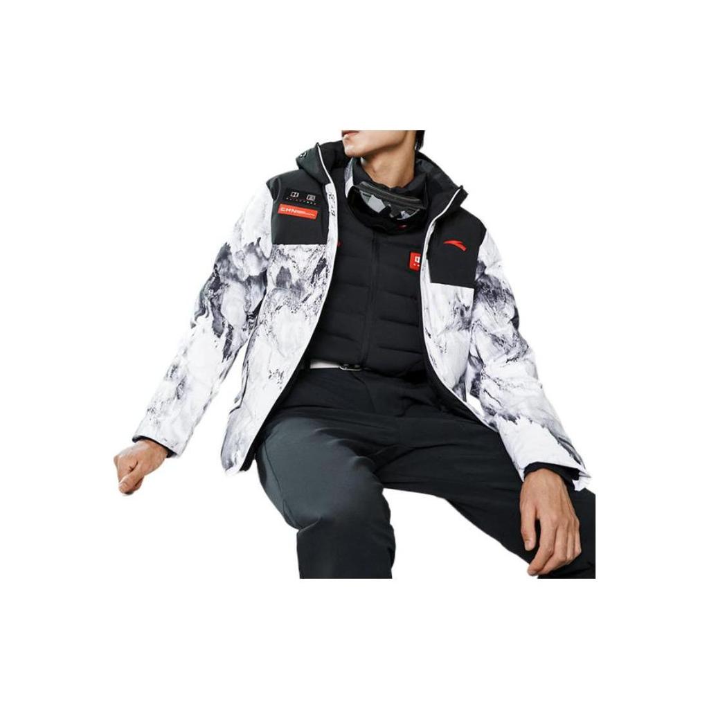 Anta Комплексная серия тренировок, пуховик на молнии с капюшоном и полным принтом логотипа, мужская верхняя одежда, чисто-белый 152247919-4