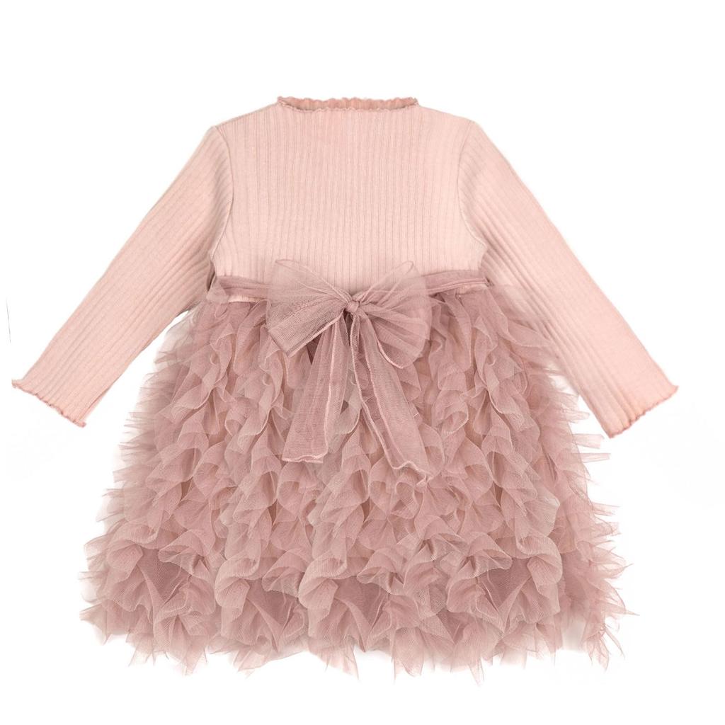 Miipat Baby Knit Tulle Long Sleeve Formal Perfect for Shrine Kindergarten Entrance and Photo Shoots Size Girl's Dress, Autumn/Winter Dress, Visits,