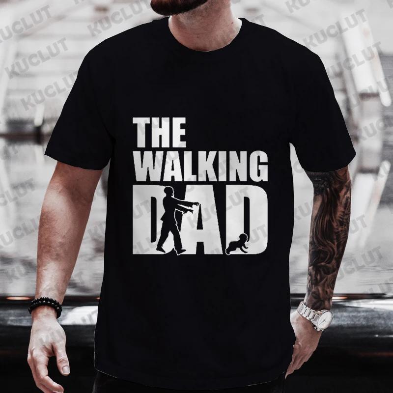 Стильные мужские футболки Футболка с принтом The Walking Dad Хип-хоп блузка Мужская спортивная футболка Мужские топы Харадзюку Футболка с коротким рукавом