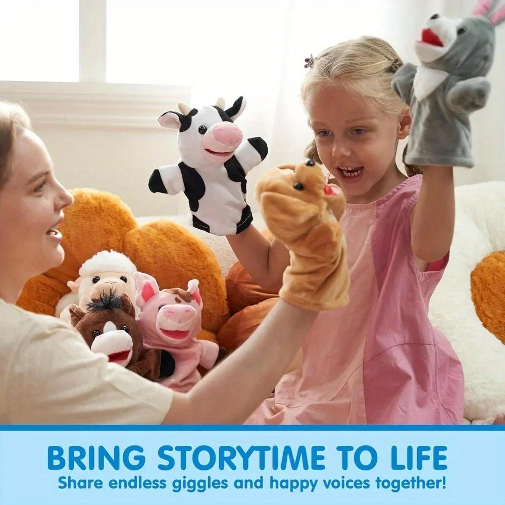 JOYFY 6 шт. Набор кукол-перчаток для детей с подвижным ртом, плюшевая игрушка-животное для шоу, театра, подарков на день рождения, наполнитель для пасхальной корзины