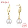 Линдон стерлингового серебра 925 пробы синтетический жемчуг серьги серьги-капли для женщин подарки на свадьбу