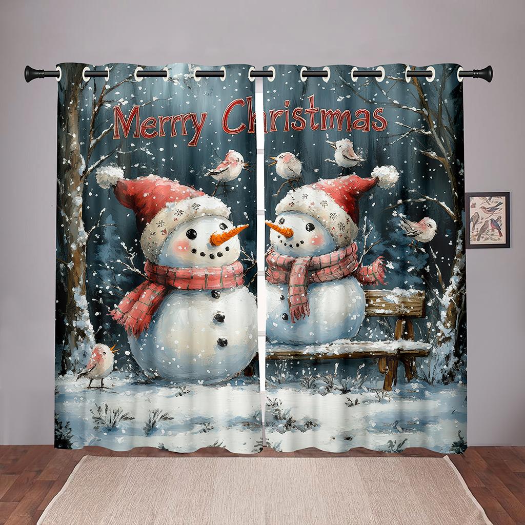 Рождественские шторы со снеговиком Winter Wonderland 2 панели 3D цифровая печать праздничный декор спальня гостиная уютный романтический снегопад