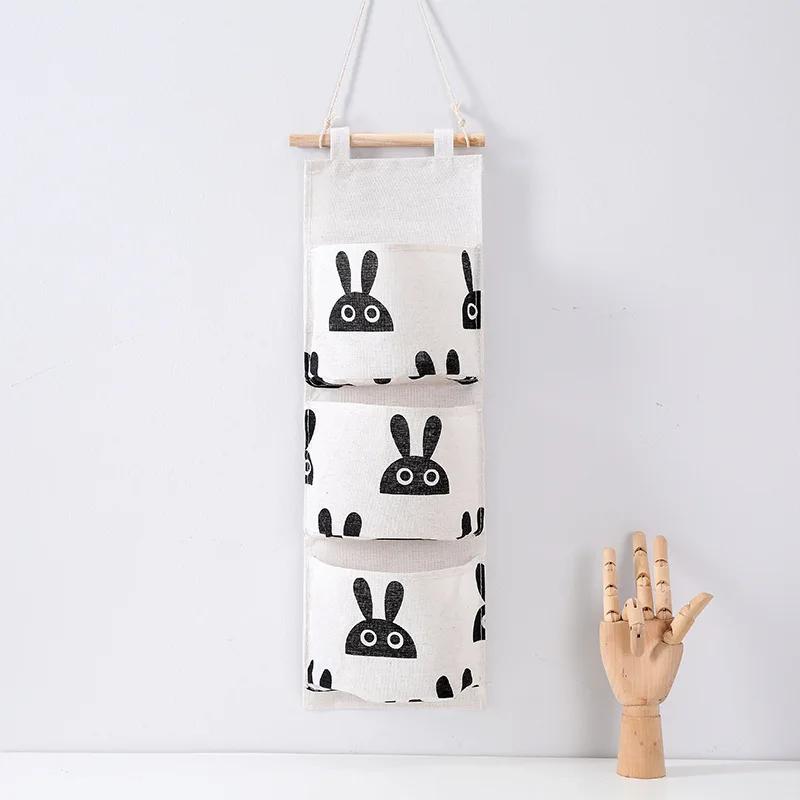 3 Pockets Cute Wall Mounted Storage Bag Closet Organizer Clothes Hanging Storage Bag Children Room Pouch Home Decor