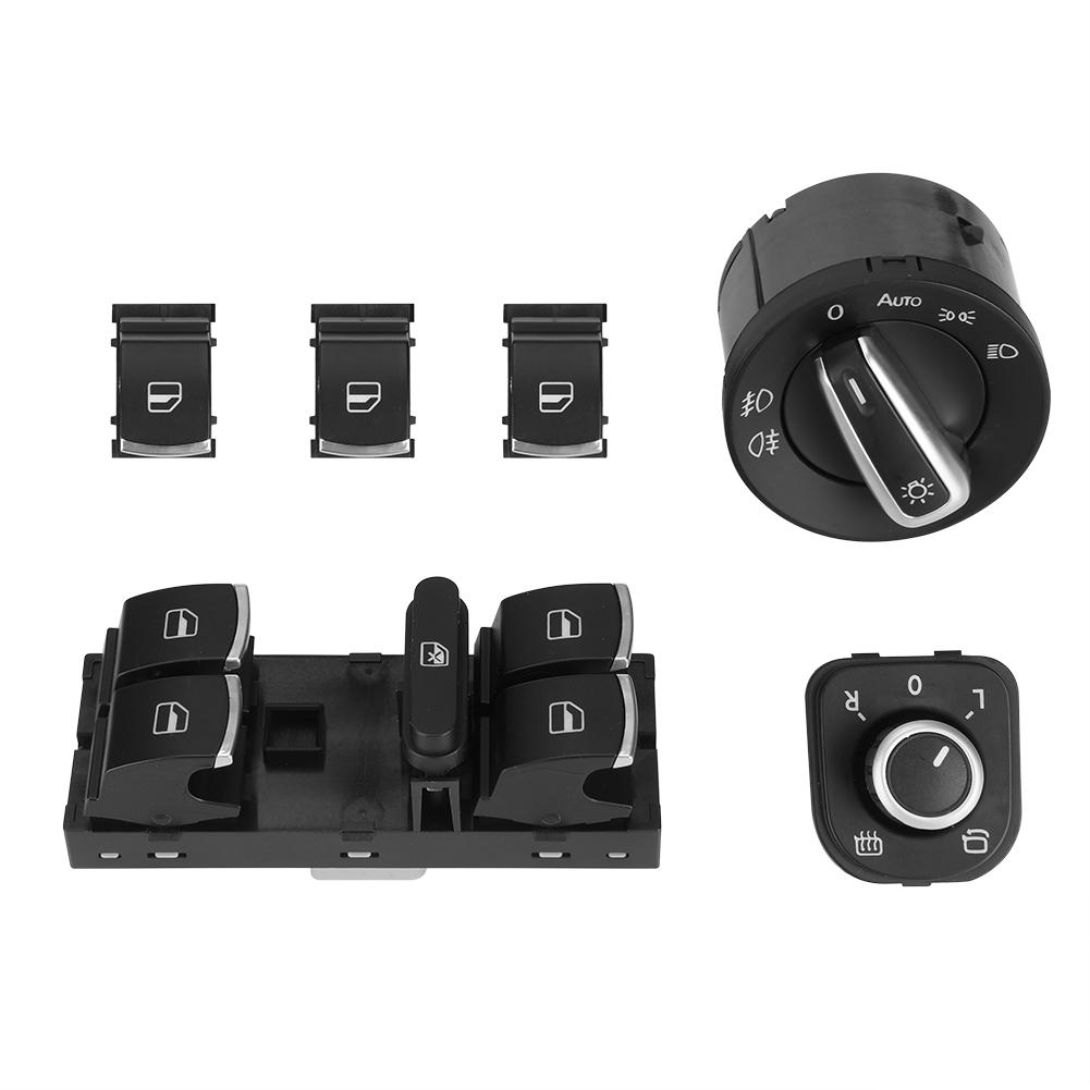 6Pcs Car Headlight Rearview Mirror Power Windows Switch Button Control for  Passat CC Jetta
