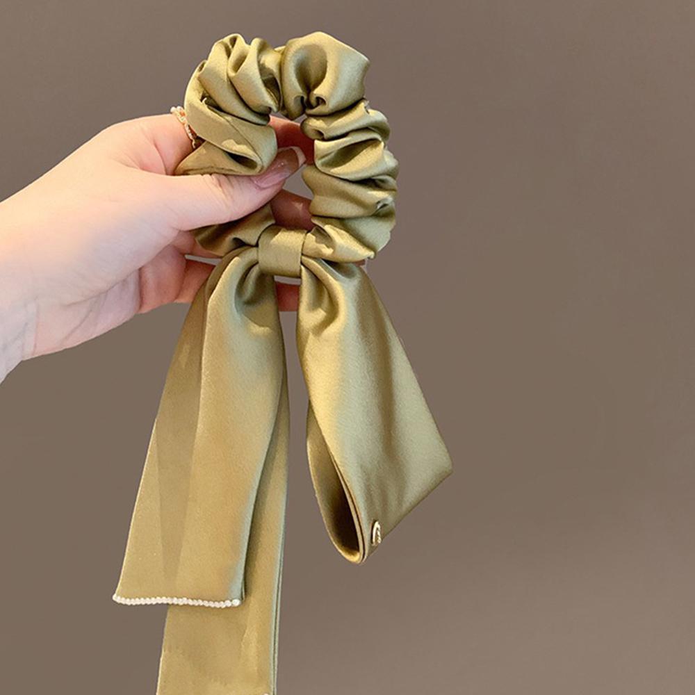 Satin Bowknot Elastic Hair Bands For Women Girls Pearl Solid Color Scrunchies French Hair Ties Hair Accessories Ponytail Holder
