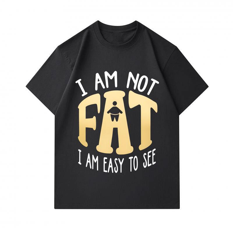 Men's 100% Cotton Crew Neck Short Sleeve T-Shirt, Funny 'I Am Not Fat I Am Easy To See' Letter Print Casual Humorous Top For Daily Wear