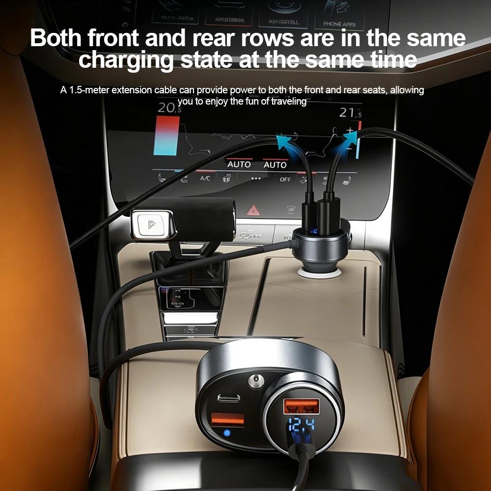 High-power 326W Car Charger Multi-functional Type C USB Fast Charger with Voltage Extension Cable Vehicle-mounted Charger
