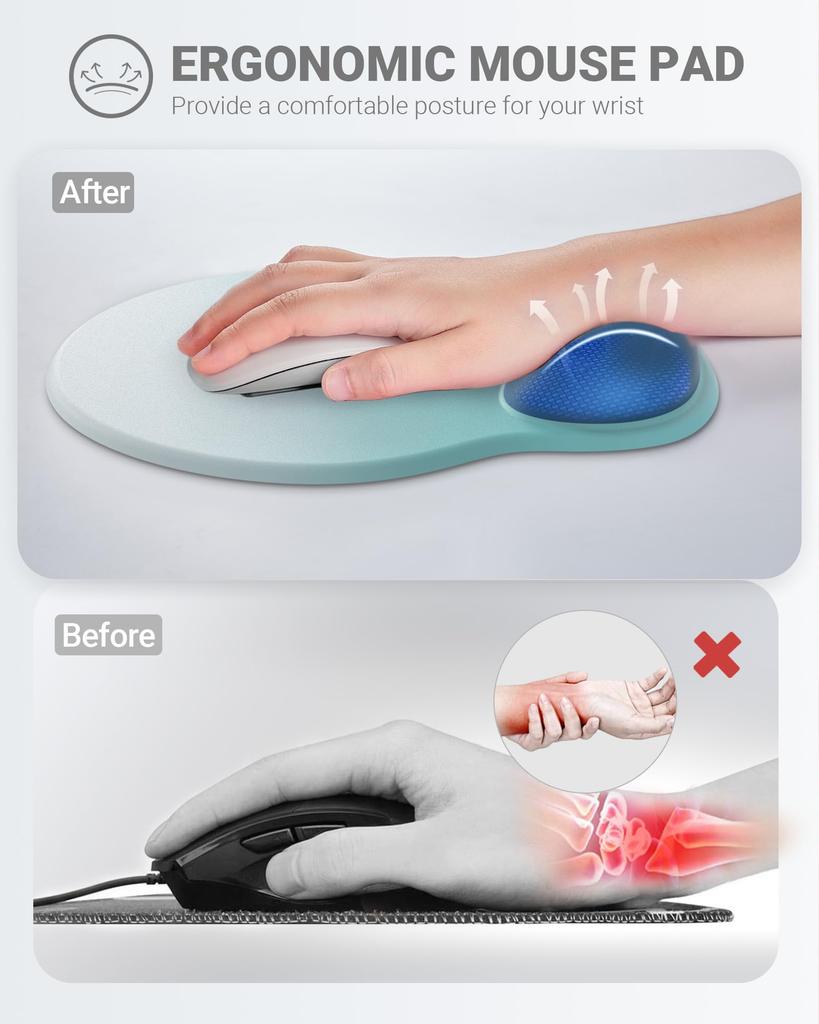 Laborio Mouse Pad with Integrated Wrist Ergonomic Wrist Support Rest, (Gradient White/Blue Set)