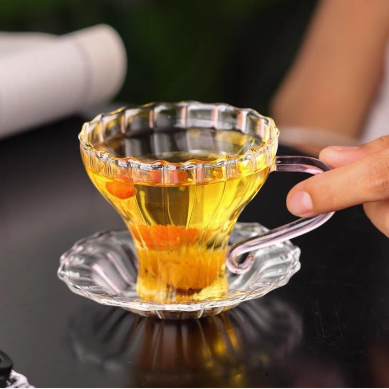 Простая полосатая стеклянная чашка для чая в европейском стиле с подносом, высокие термостойкие кофейные чашки из боросиликатного стекла