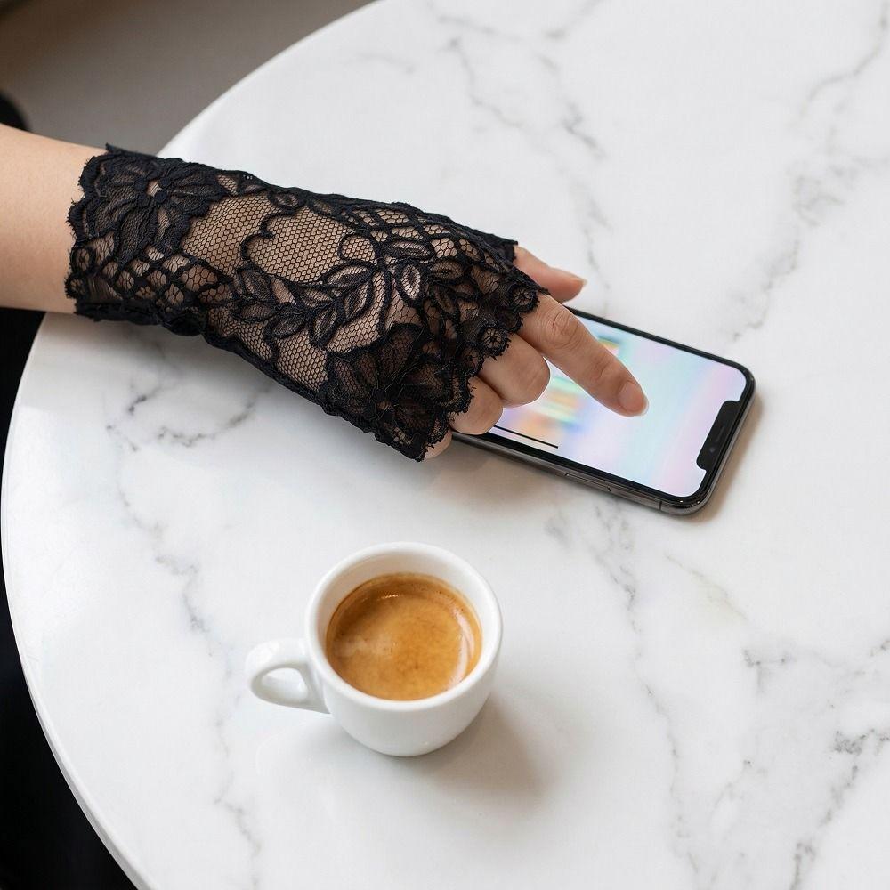 Thin Fabric Lace Sunscreen Gloves Flower Pattern Arm Sleeve Bridal Short Gloves Scar Covering