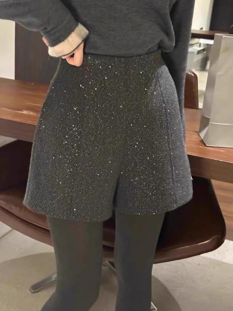 Шерстяные шорты А-силуэта с высокой посадкой 'Звездное небо' - Весенние повседневные шорты с широкими штанинами для женщин плюс-сайз