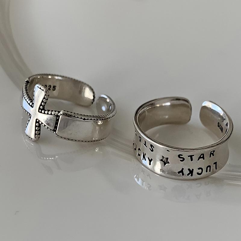Glossy Cross Open Ring Hip Hop Cool Girl Tide Lucky Letter Vintage Vintage Index Finger Ring