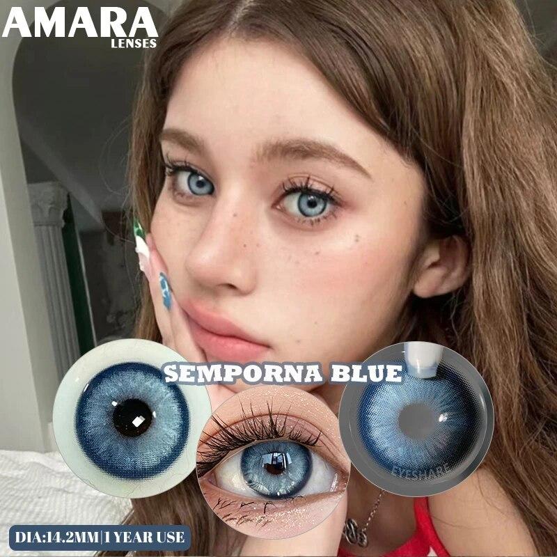 Цветные контактные линзы AMARA для глаз, голубые глаза, зеленые линзы, корейские модные серые линзы, красивые зрачки, ежегодно, 2 шт./пара