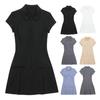 Летнее женское платье с отложным воротником и застежкой-молнией с короткими рукавами, сплошной цвет, приталенный крой, плиссированное OL, повседневное короткое платье, мини-платье