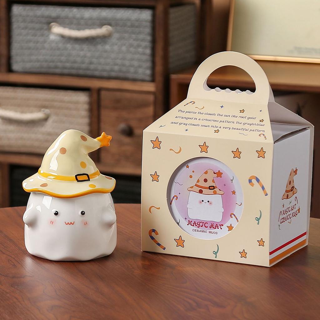 Кружка с милой крышкой, сувенирная кружка для воды, креативный подарок на день рождения для девочки, мультяшное привидение, керамическая кружка