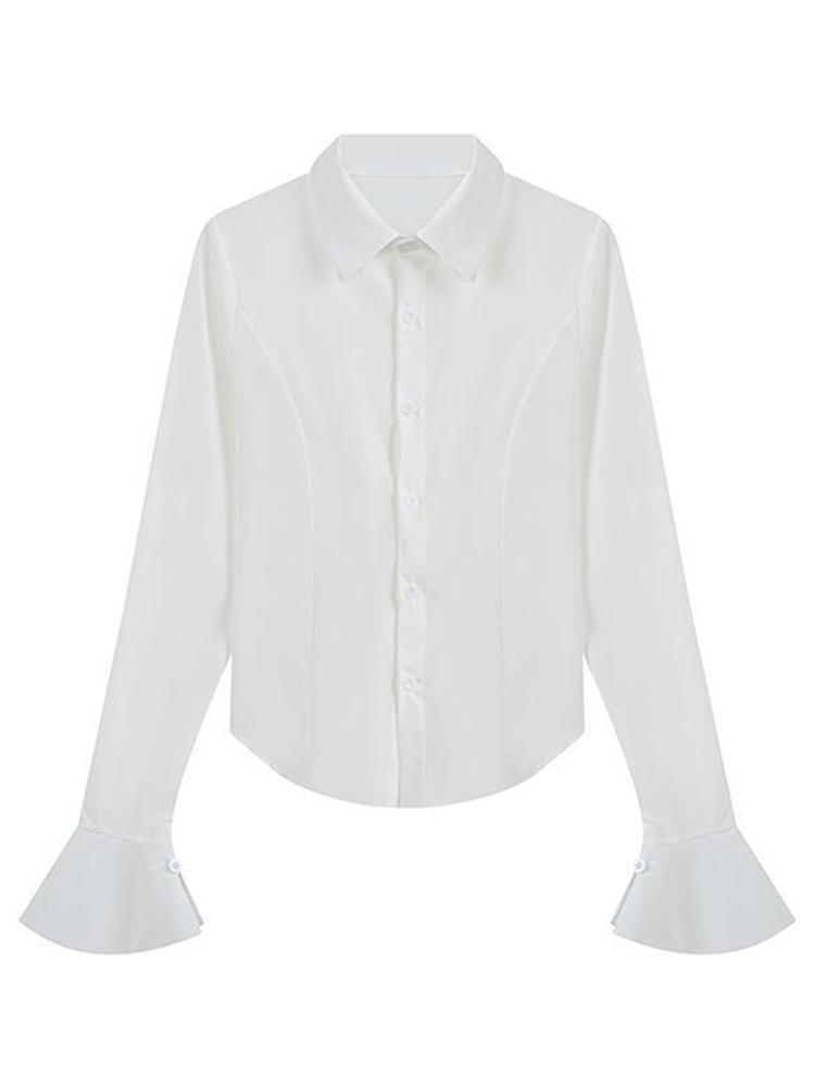 Тонкая женская рубашка с расклешенными рукавами, однобортная однобортная туника с отворотом и повязкой на спине, весенние женские блузки