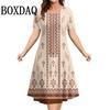 Fashionable Women's Dress, Retro Ethnic Style Round Neck Short Sleeved Summer Dress, Women's Loose Casual Plus Size Bohemian Dress