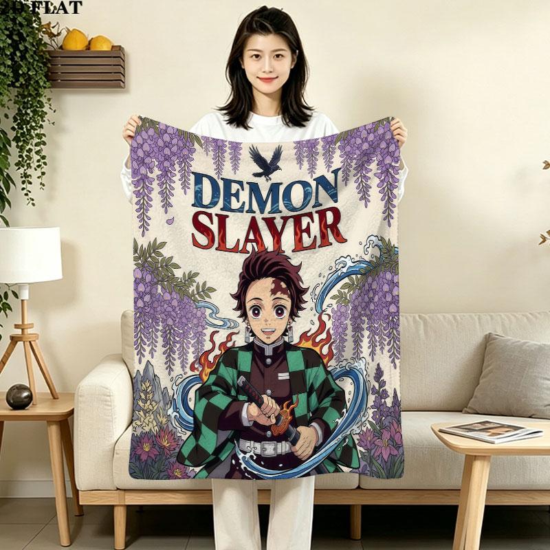 1PC Demon Slayer Patterned Flannel Blanket Suitable For All Seasons For Home Decor Warmth And Comfort Gifts Holiday Present