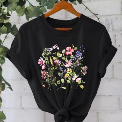 Персонализированная футболка Женская летняя футболка из чистого хлопка с принтом «Цветок любви»