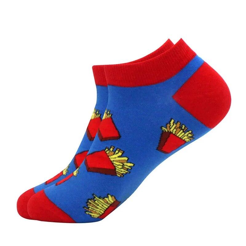 Men's Quality Business Ankle Socks Casual Novelty Graffiti Food Geometric Lattice Colorful Summer Happy Combed Cotton Short Sock