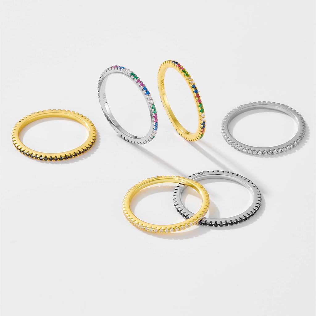 ANDYWEN Многоцветные кольца из стерлингового серебра 925 пробы, радужные, черные, белые роскошные женские украшения для 2023 года, ювелирные изделия из рок-панк-кристалла