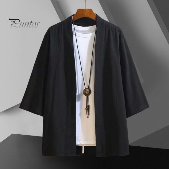 Весенняя мужская рубашка в стиле ретро в китайском стиле с открытой строчкой, свободный кардиган с рукавами три четверти, платье священника, чистый цвет, традиционная одежда, повседневная куртка, топ