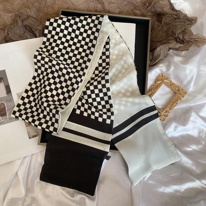 Luxury Design Women Summer Long Silk Scarf Hair Headband Foulard Skinny Bag Scarves Neckerchief Lady Shirt Decorative Streamers