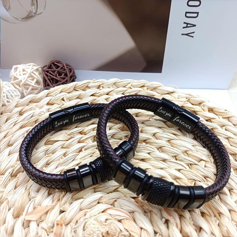 Leather Bracelet - Simple Stainless Steel with Dot Pattern - Magnetic Adhesive Bracelet for Fashion - Leather Bracelet Accessory
