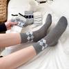 Small Flower Cotton Socks Grey Checkered Boneless Pile Socks New Mid-calf Socks  Spring Summer