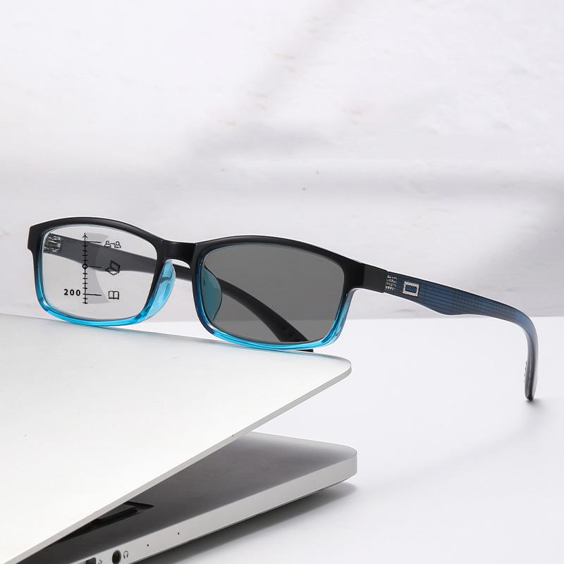 Classic Gradient Small Square Frame Photochromic Multifocal Reading Glasses Both Near and Far Use Blue Light Blocking Eyeglasses