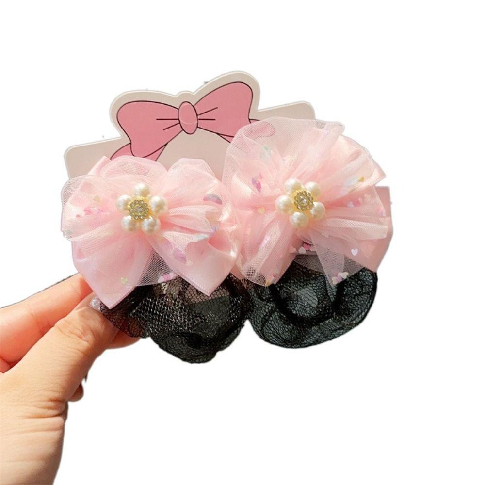 2PCS Mermaid Girls Elastic Hair Net Spring Clip Hair Bun Cover Sweet Ballet Hair Net  Kids