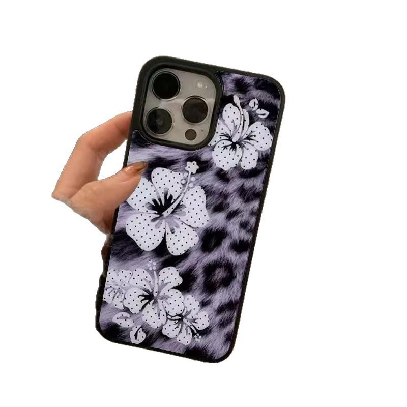 Чехол для мобильного телефона iPhone Apple 16/17promax с леопардовым принтом и цветами 14 конденсация воды 13 модный 15 большие отверстия