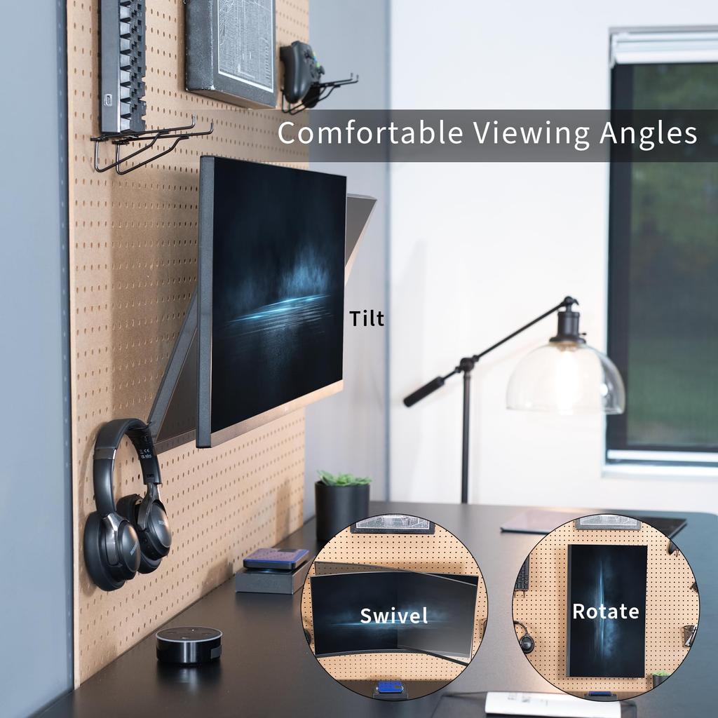 VIVO Шарнирный перфорированный щит Подходит для экранов до и перфорированных щитов до Отверстие Крепление для одного монитора, 32" Толщина 0,25", Шаг 1", Черный, MOUNT-PB1