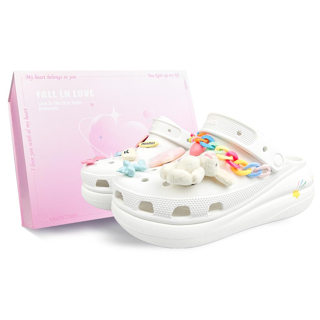 Crocs Круш Клог ЭВА Поздняя Звезда Ручные Кегли Сладкое Настроение Нежный Сладкий и Изысканный Обувь с Отверстиями Унисекс Белый