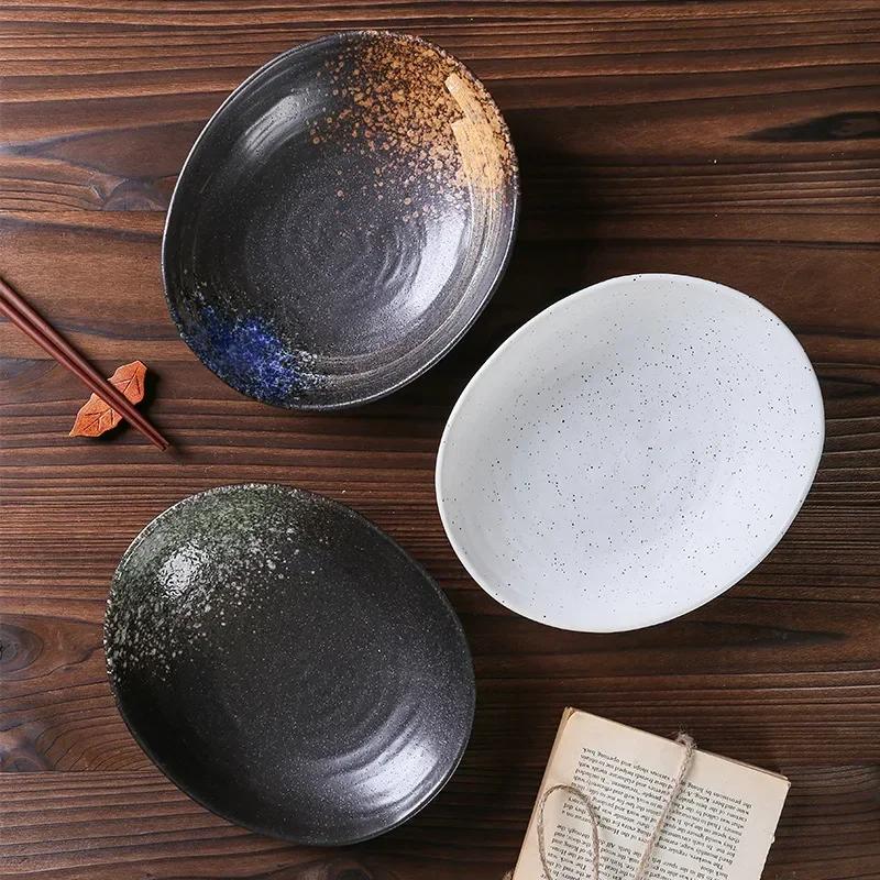 Японская и корейская керамическая миска, креативная фруктовая салатница, ретро-косая неглубокая кастрюля для тушения овощей, коммерческая столовая посуда