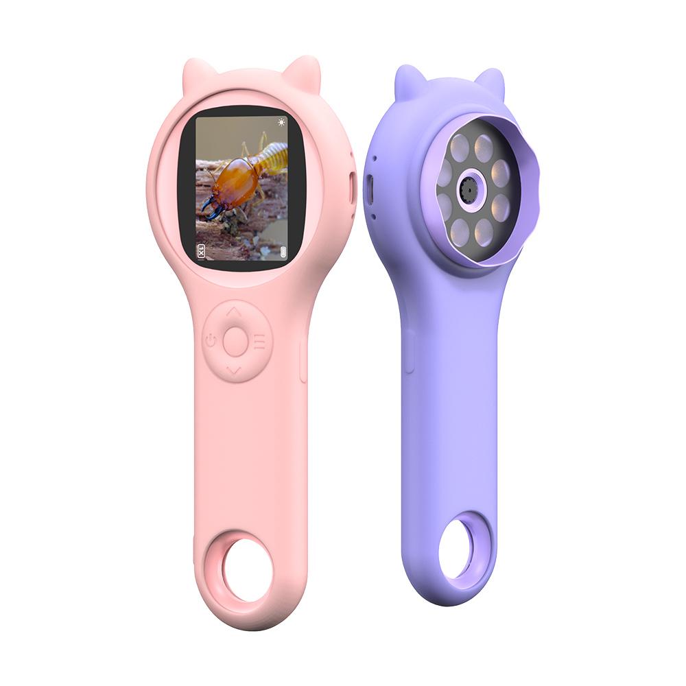 Микроскоп для детей, 2-дюймовый экран IPS, увеличительное стекло с 8 светодиодами, 500-кратное увеличительное стекло для