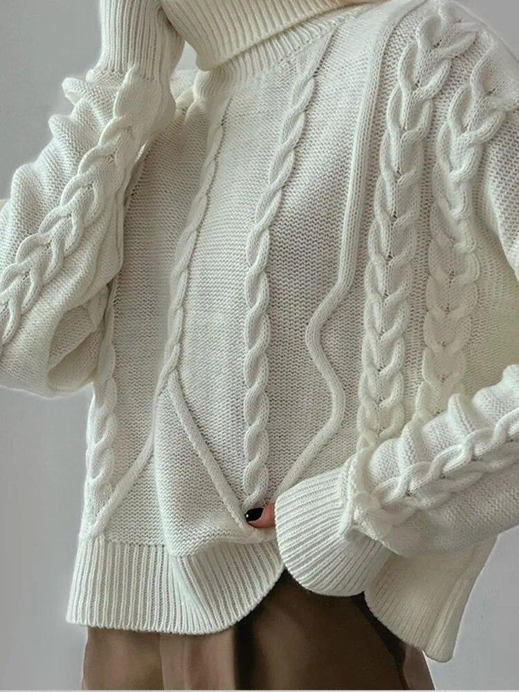 Повседневный свитер с высоким воротником, женский однотонный свободный пуловер с длинными рукавами, топ на осень-зиму, плотный теплый трикотаж, женская уличная одежда, новинка