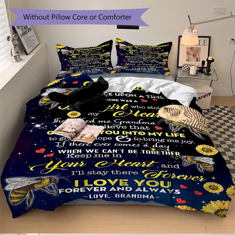 3PCs Granddaughter Love Quotes Design Cover Set, Breathable Fabric, Machine Washable (1 Duvet Cover + 2 Pillowcases) (Without Quilt) yy250911097