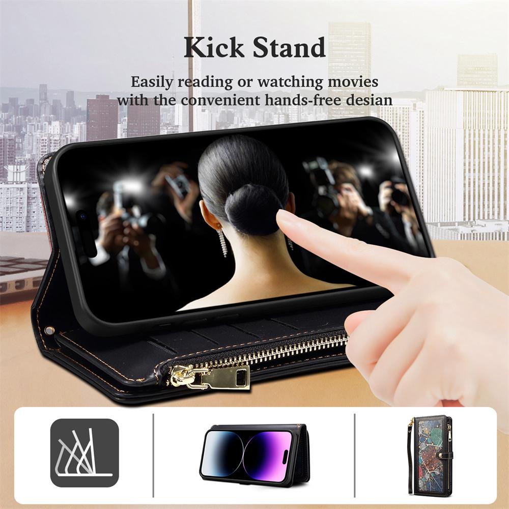 Для Oppo Reno10/Reno9/Reno7...Realme11/Realme9/C21/C15/C55...Oppo A94/A74... Кошелек с несколькими картами и узором в виде листьев, чехол для телефона с защитой от кражи и кистью