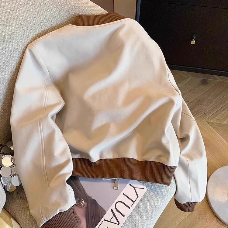 Американская уличная стиль Color Block Бейсбольная куртка - Petite Универсальный Короткий Весенний/Осенний Повседневный Топ