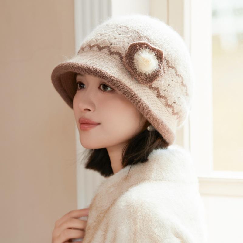 Вязаная шапка-бини из кроличьей шерсти, флисовая шапка-ведро для пожилых, элегантная теплая шерстяная шапка для повседневной и формальной одежды, снаряжение для холодной погоды, текстурированный головной убор