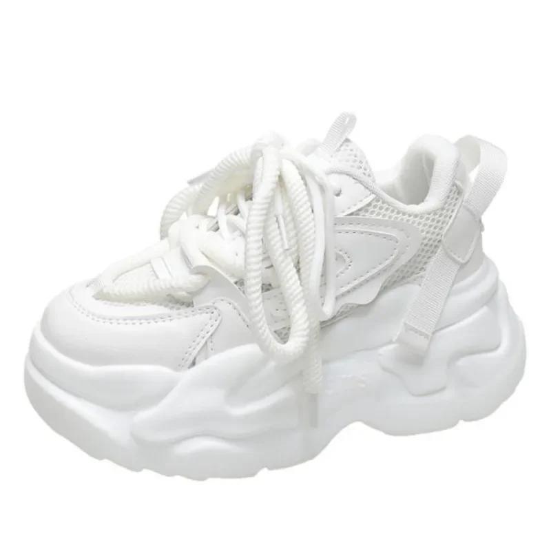 Мода Мода Кроссовки на высокой платформе Женские Весна Осень На шнуровке Комфорт Вентилируемые Нескользящие Клинья Обувь для увеличения роста Обувь