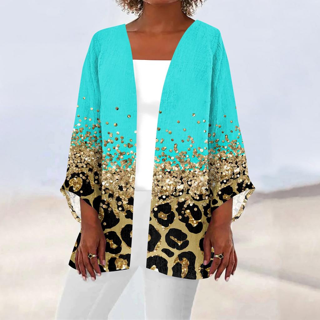 Women's Casual Fashion Caot Retro Printed Lightweight Medium Length Jacket Cardigan