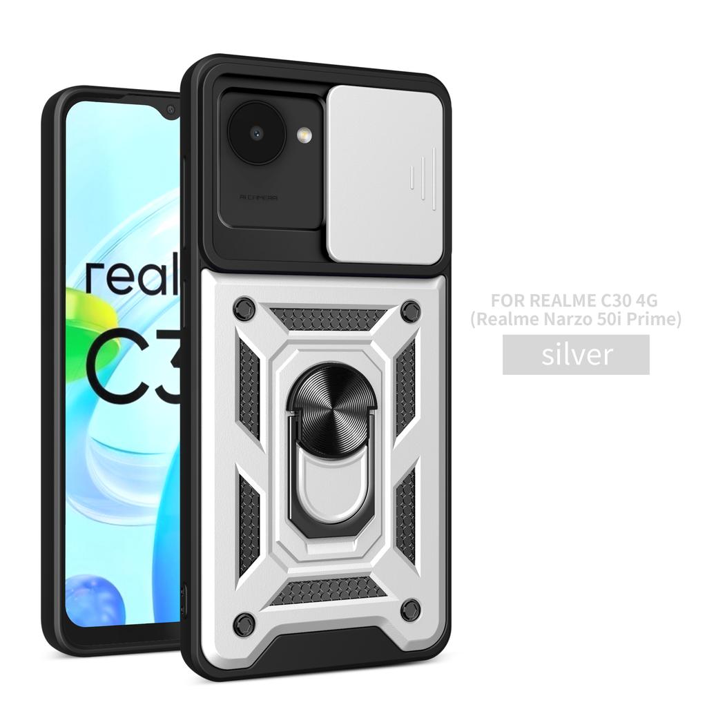 Чехол для Realme C30 Чехол для Realme c30s Нарзо 50i Prime Магнитное кольцо-держатель Бронированный чехол для телефона Защита камеры сдвижной Задняя крышка