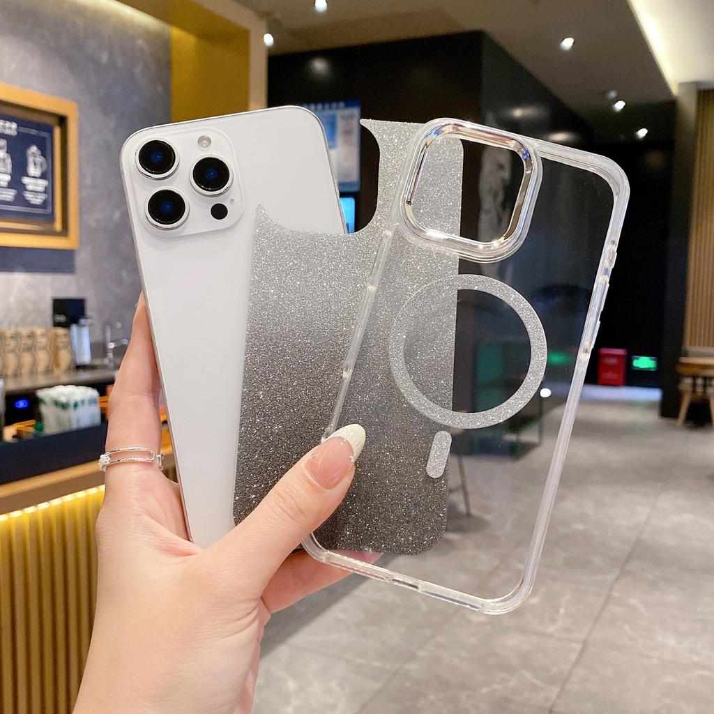 Чехол для iPhone 16 Pro из ТПУ + Акрила с Блестками, Магнитный Чехол для Телефона, Совместимый с MagSafe