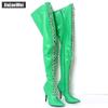 Сапоги выше колена JIALUOWEI, гибкие матовые высокие сапоги до бедра из искусственной кожи на высоком каблуке 12 см со шнуровкой и молнией в промежности