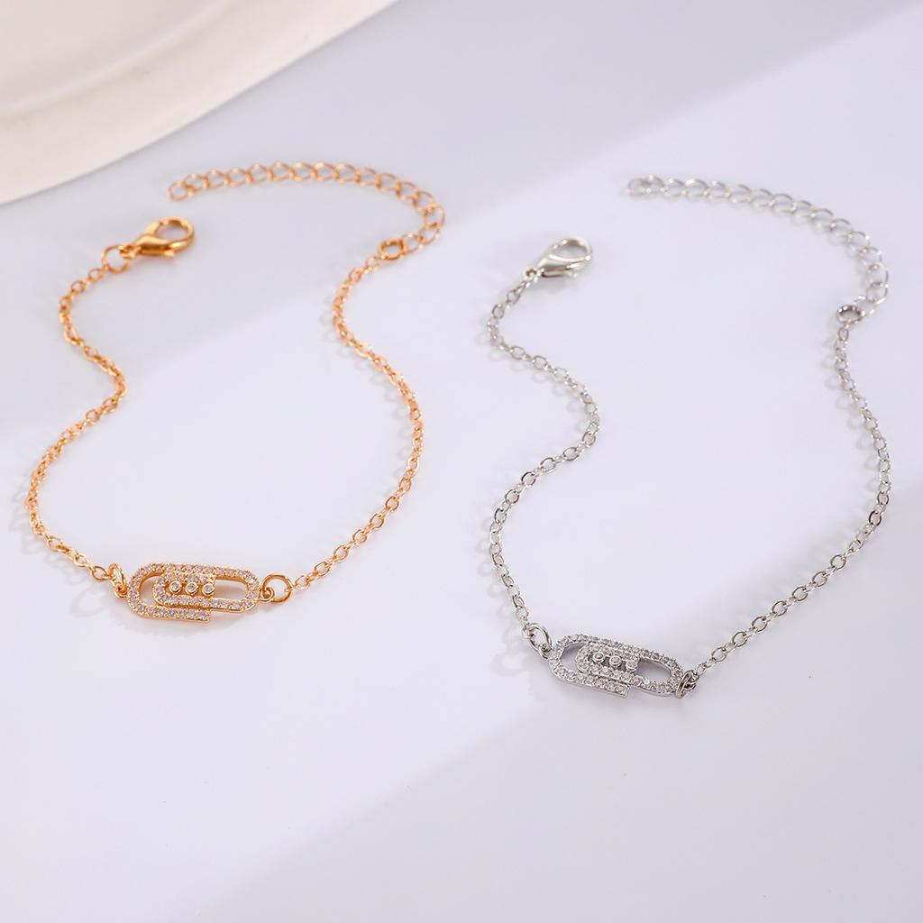 Korean Version Niche Design Micro-inlaid Zircon Geometric Paperclip Bracelet Femininity Simple High-end Personalized Jewelry