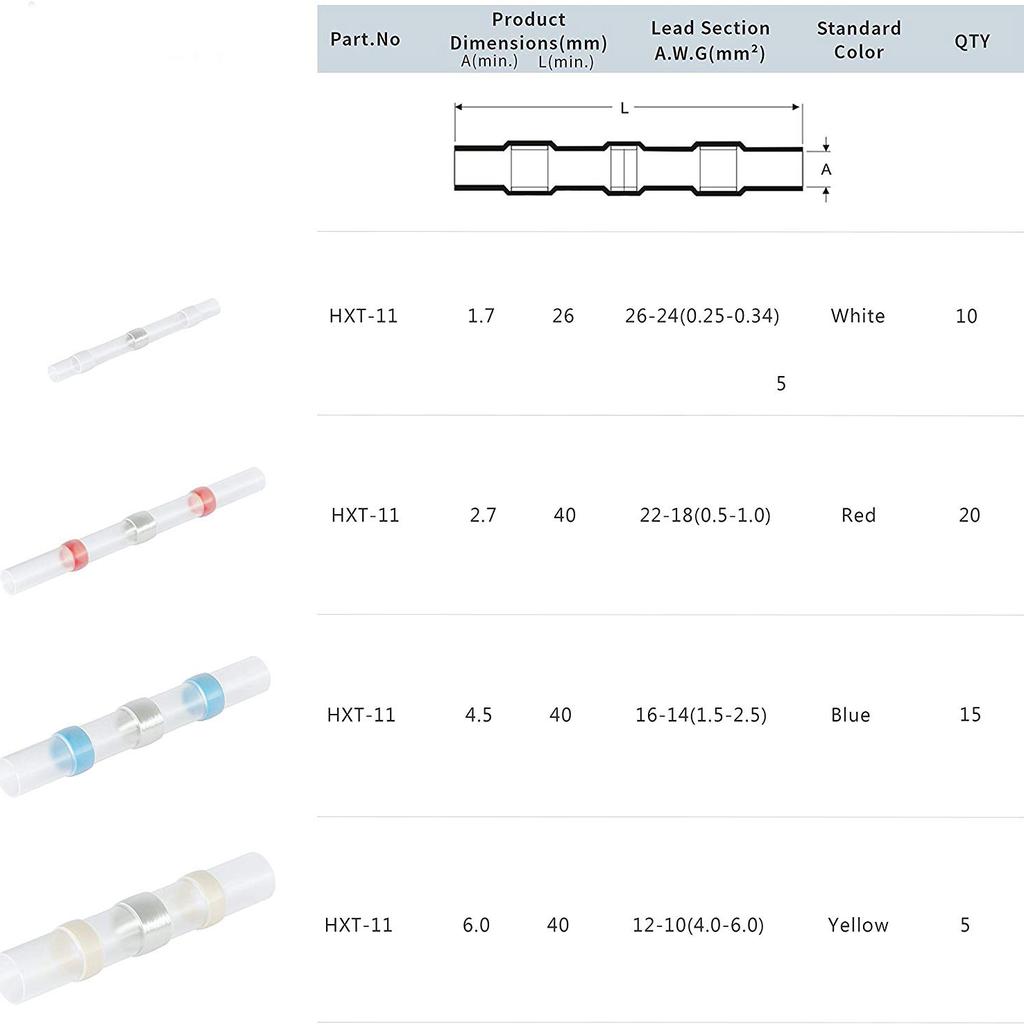 300/250 шт., термоусадочные обжимные клеммы, водонепроницаемый набор уплотнений для пайки, электрические стыковые соединители, комплект клемм для сращивания проводов и кабелей