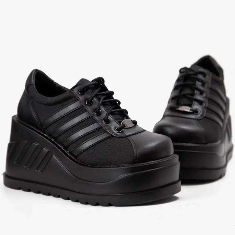 Gothic Punk Platform Shoes: Chunky-Soled, Striped, Breathable Leather with Lace-up Design