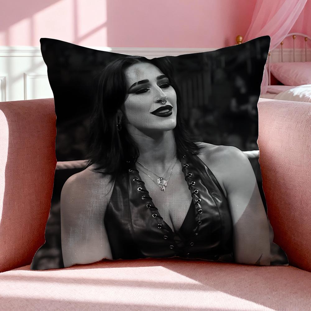 Подушка с принтом спортсменки R-Rhea Ripley Дышащая наволочка из льна Летняя Без запаха Экологичная Невидимая молния Стирка